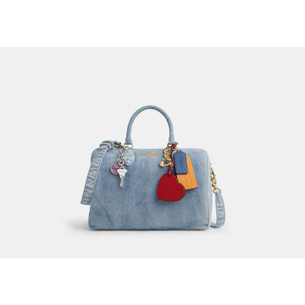 COACH Rowan Large Satchel Bag In Loved Denim With Charms